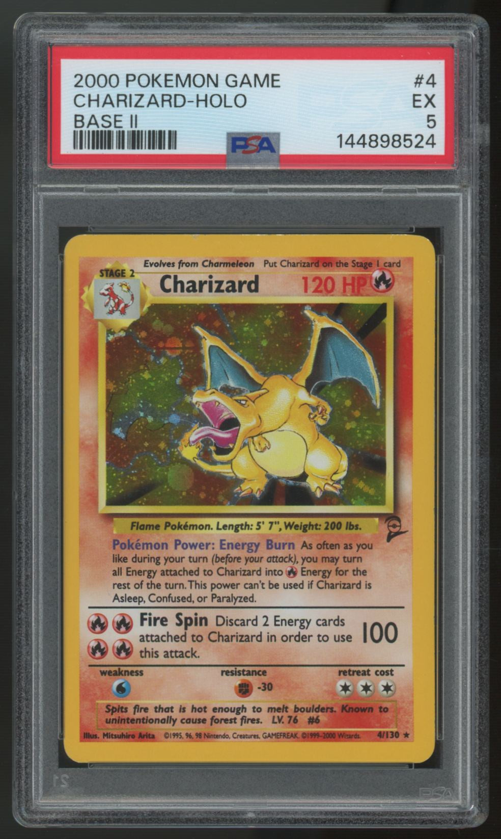 Charizard 2000 Pokemon Base Set 2 Holo Rare #4 PSA Authenticated 5 Card