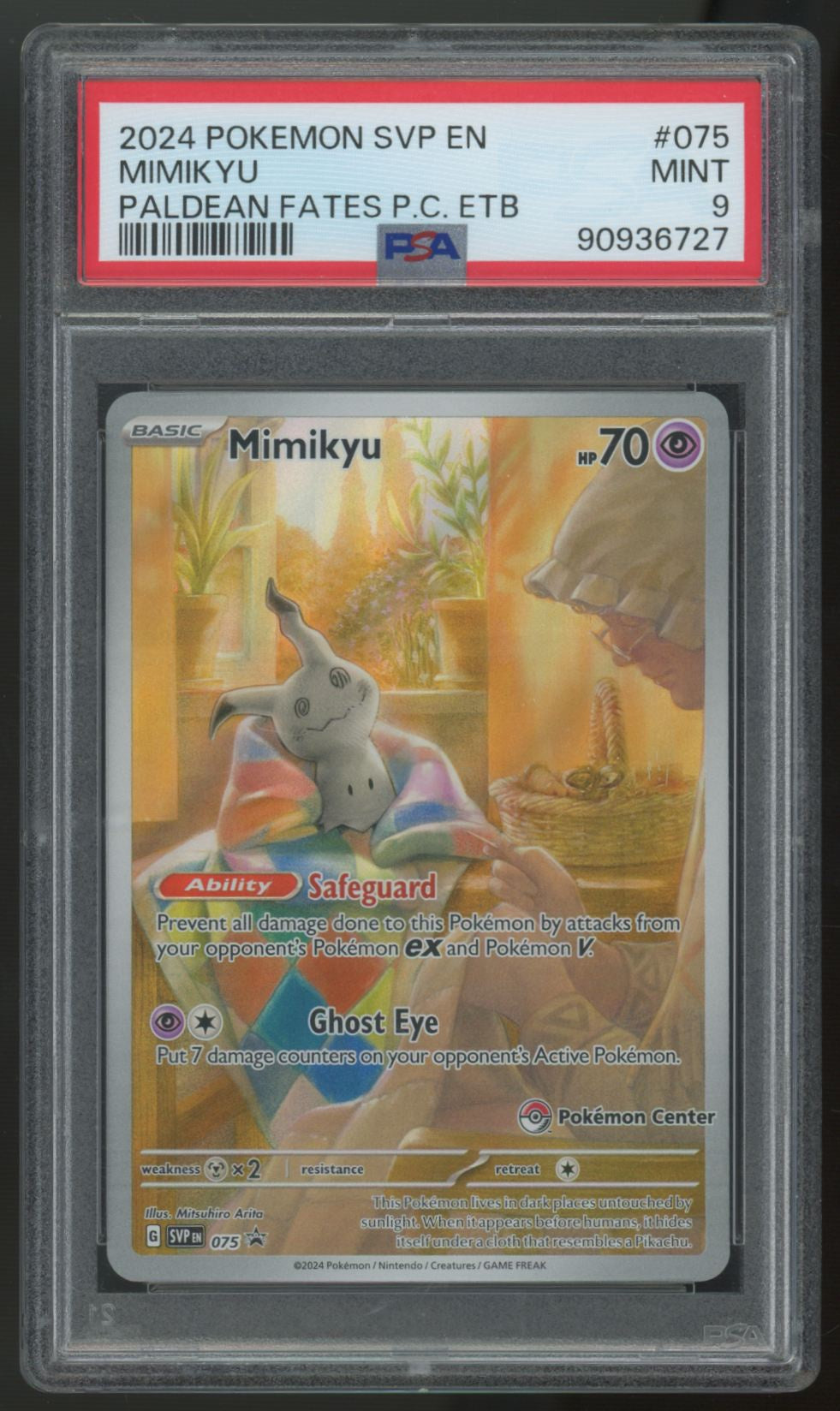 075 pokemon card 2024 Mimikyu Paldean Fates Pokemon Center ETB Promo #075 PSA 9 Phone Model:Pixel 9 Ability — Safeguard Prevent collezioni-one-piece Top 15 DARK EXPLORERS