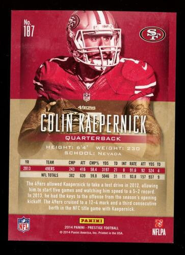 2014 Panini Prestige Colin Kaepernick Extra Points Black /10 #187