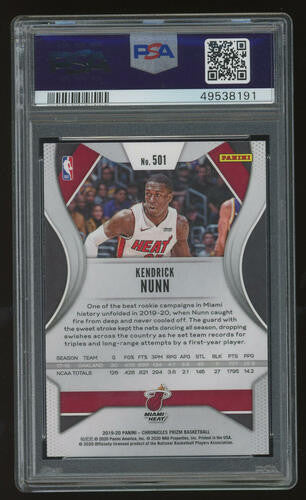 2019-20 Panini Chronicles Prizm Update #501 Kendrick Nunn Rookie RC PSA 9 MINT Miami Heat