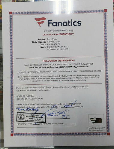 Tom Brady Autographed Authentic Super Bowl 55 LV Fanatics Tampa Bay