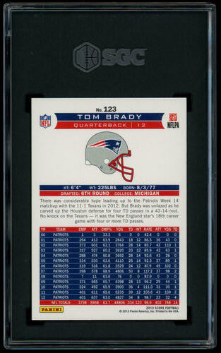 2013 Panini Score Tom Brady Artist Proof /32 #123 SGC 9.5 MT+