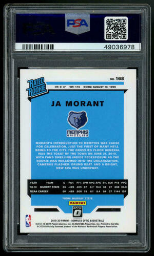 2019-20 Donruss Optic Ja Morant Rated Rookie RC #168 PSA 10 GEM MT