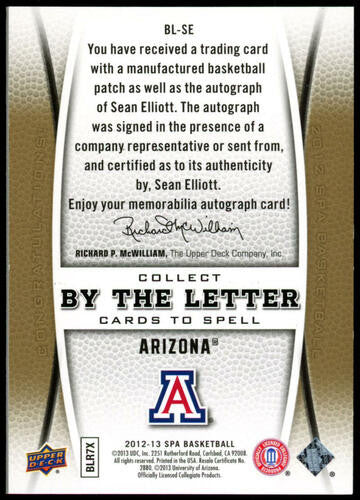2012-13 UD SP Authentic Sean Elliott By the Letter Signatures Auto Patch /100