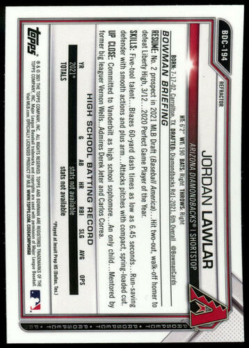 2021 Bowman Chrome Draft Jordan Lawlar 1st Bowman Refractor #BDC-194