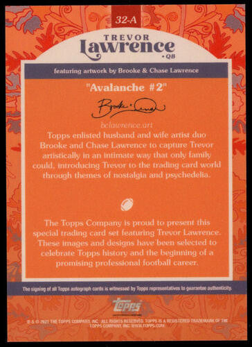 2021 Topps X Trevor Lawrence Orange Avalanche #2 Auto /99 #33-A