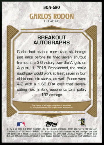 2016 Topps Tier One Carlos Rodon Red Ink Auto #BOA-CRO