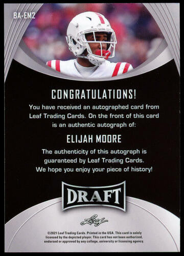 2021 Leaf Draft Elijah Moore RC Auto #BA-EM2