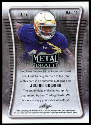 2020 Leaf Metal Julian Okwara Green Mojo Auto RC /4 #BA-JO2