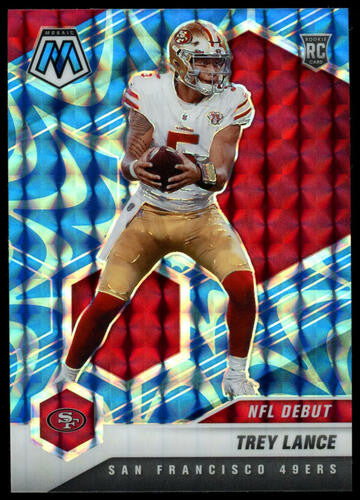 2021 Panini Mosaic Trey Lance NFL Debut Reactive Blue Prizm RC #244