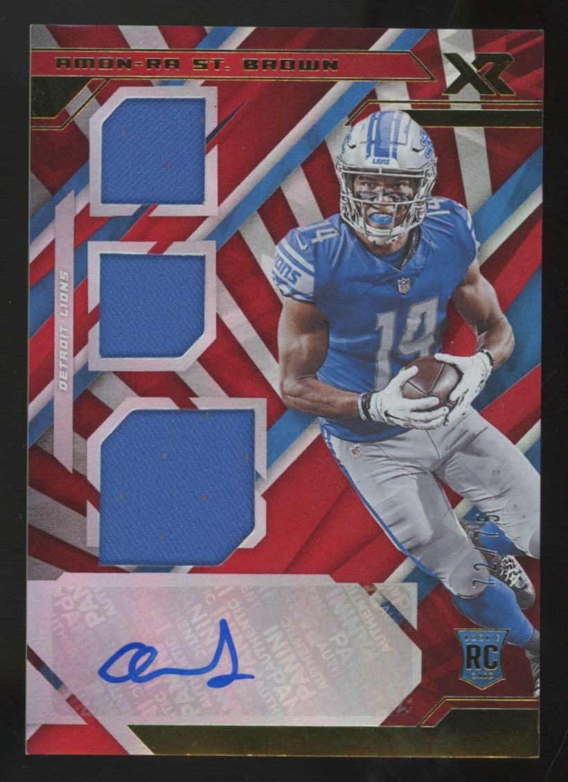 2021 Panini XR Amon-Ra St. Brown RC Triple Patch Auto Red RPA /75 #231