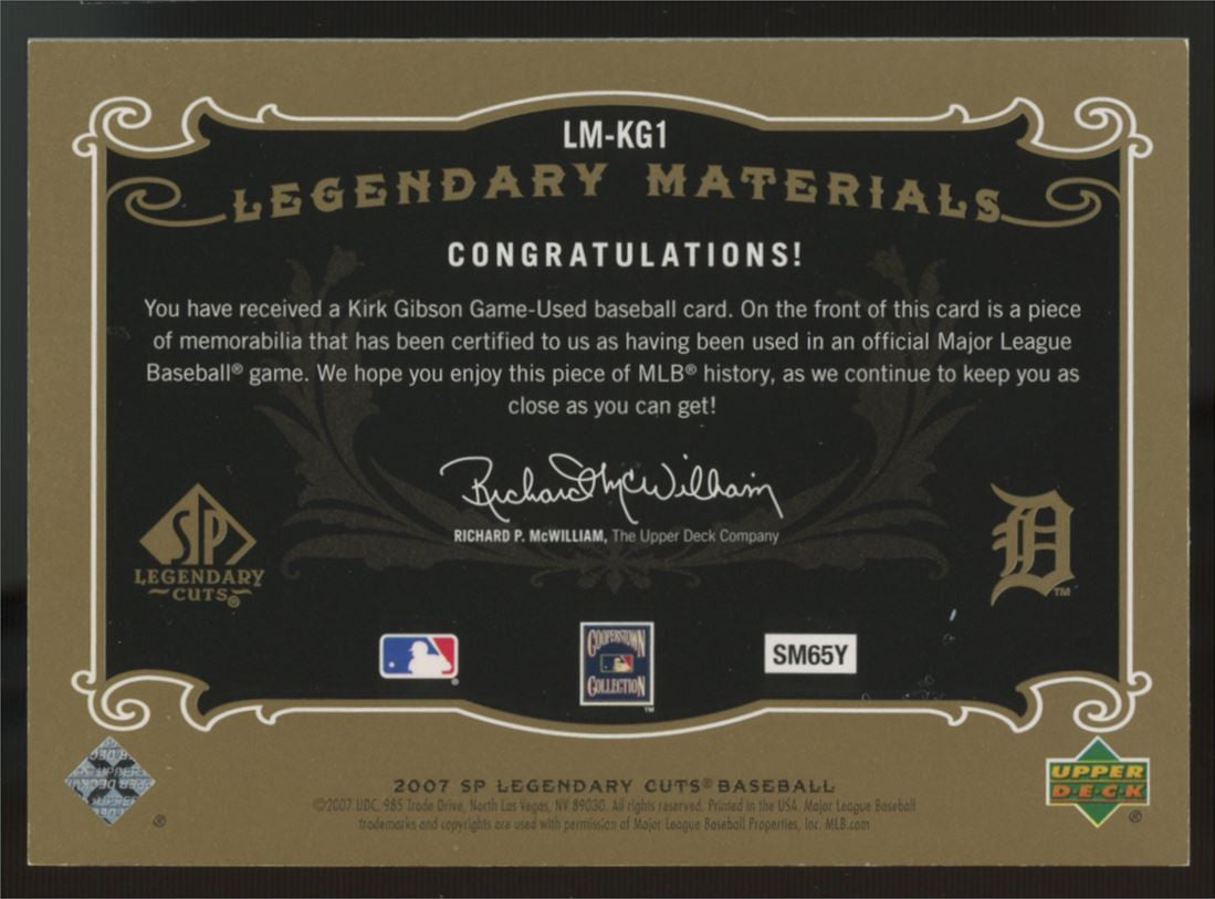 2007 SP Legendary Cuts Kirk Gibson Materials Patch /199 #LM-KG1