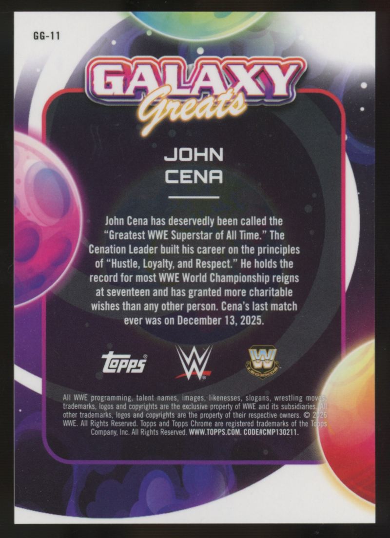 2026 Topps Chrome Cosmic WWE John Cena Greats Orange Galactic Refractor /25