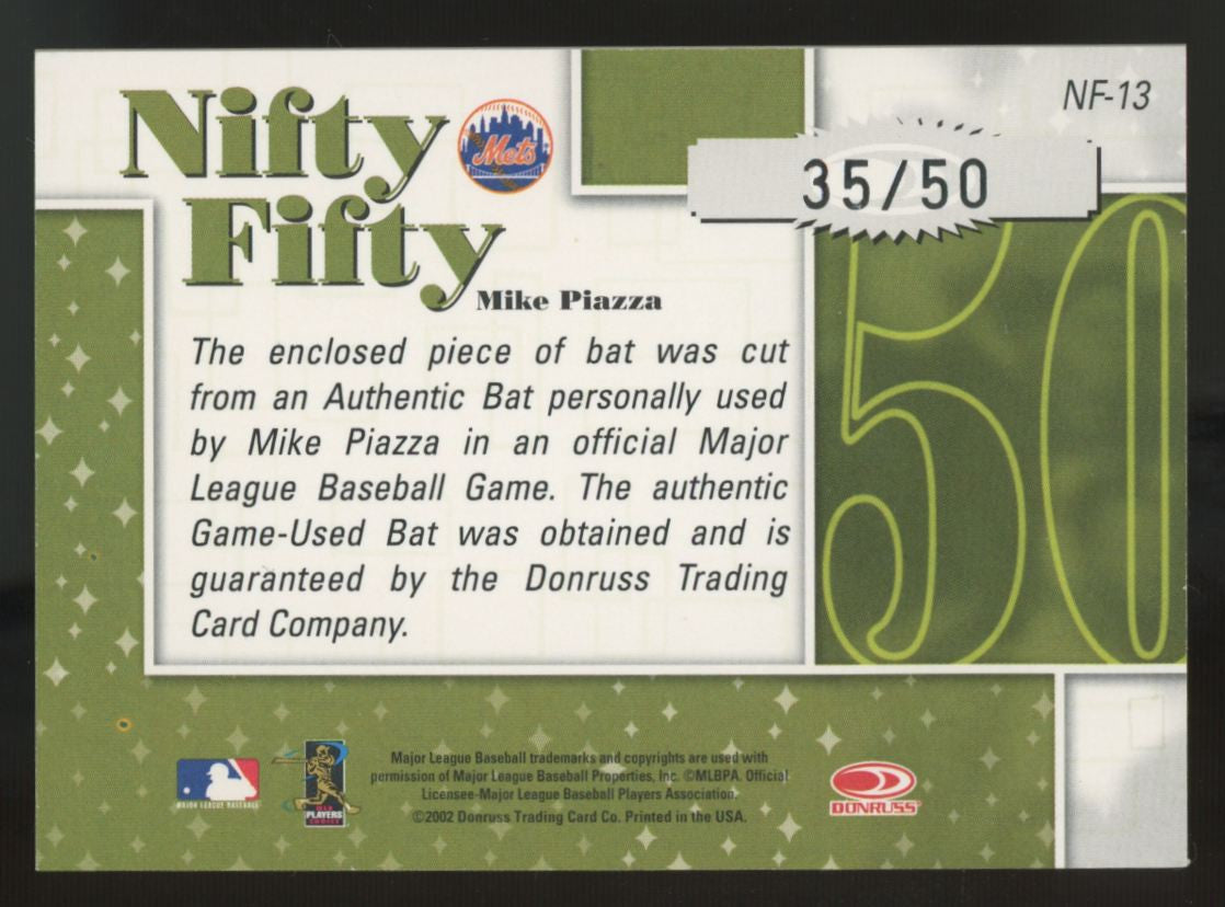 2002 Donruss Originals Mike Piazza Nifty Fifty Bat Relic /50 #NF-13