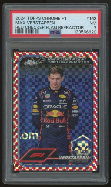 2024 Topps Chrome F1 Max Verstappen Red Checker Flag /5 #163 PSA 7