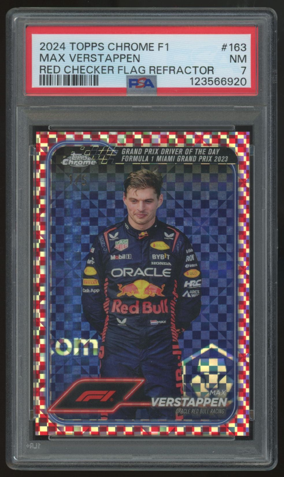 2024 Topps Chrome F1 Max Verstappen Red Checker Flag /5 #163 PSA 7