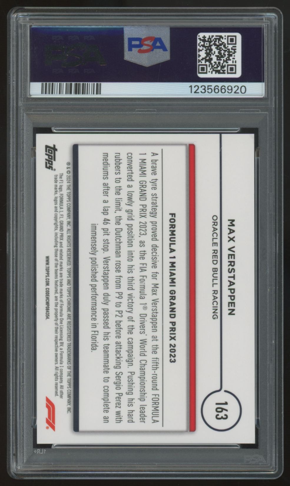 2024 Topps Chrome F1 Max Verstappen Red Checker Flag /5 #163 PSA 7