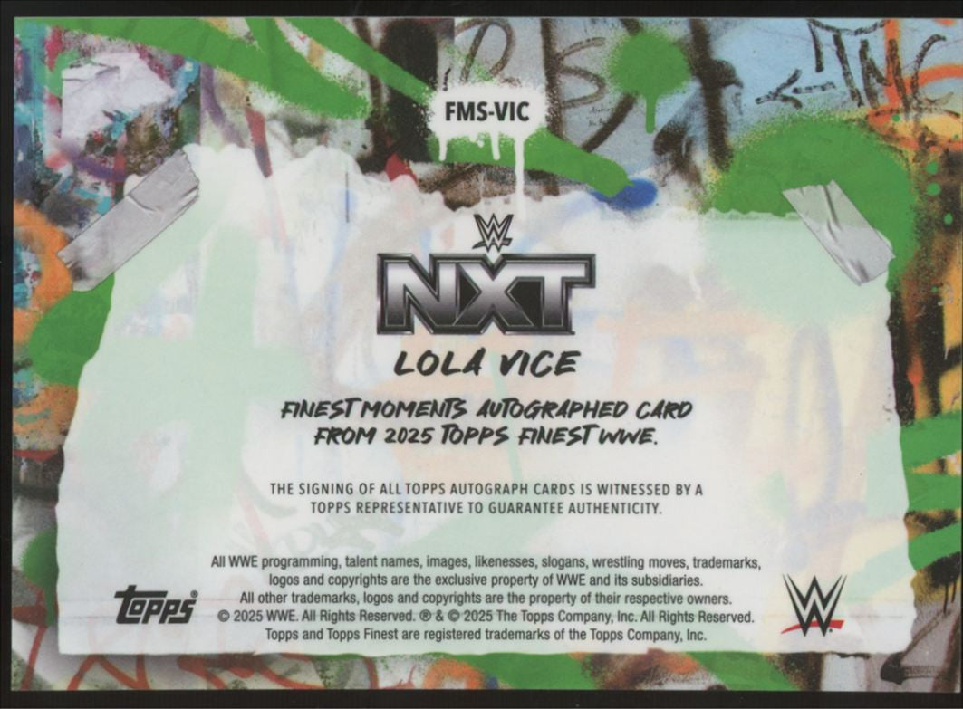 2025 Topps Finest WWE Lola Vice Blue Checkerboard Refractor Moments Auto /75
