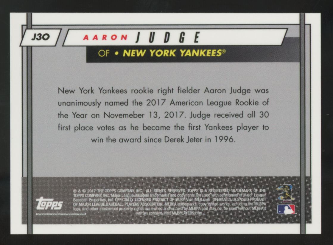 2017 Topps On Demand Aaron Judge RC Orange ROTY #J30