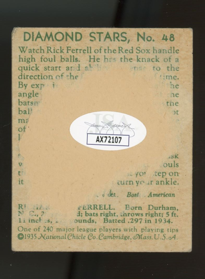 1934-36 1935 Diamond Stars Rick Ferrell #48 Signed Auto JSA