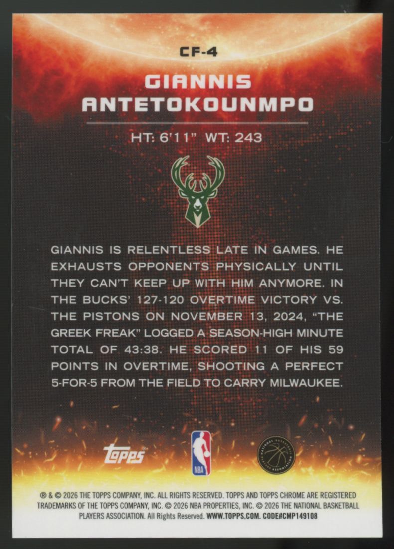 2025-26 Topps Chrome Black Giannis Antetokounmpo Carbon Flare SSP #CF-4