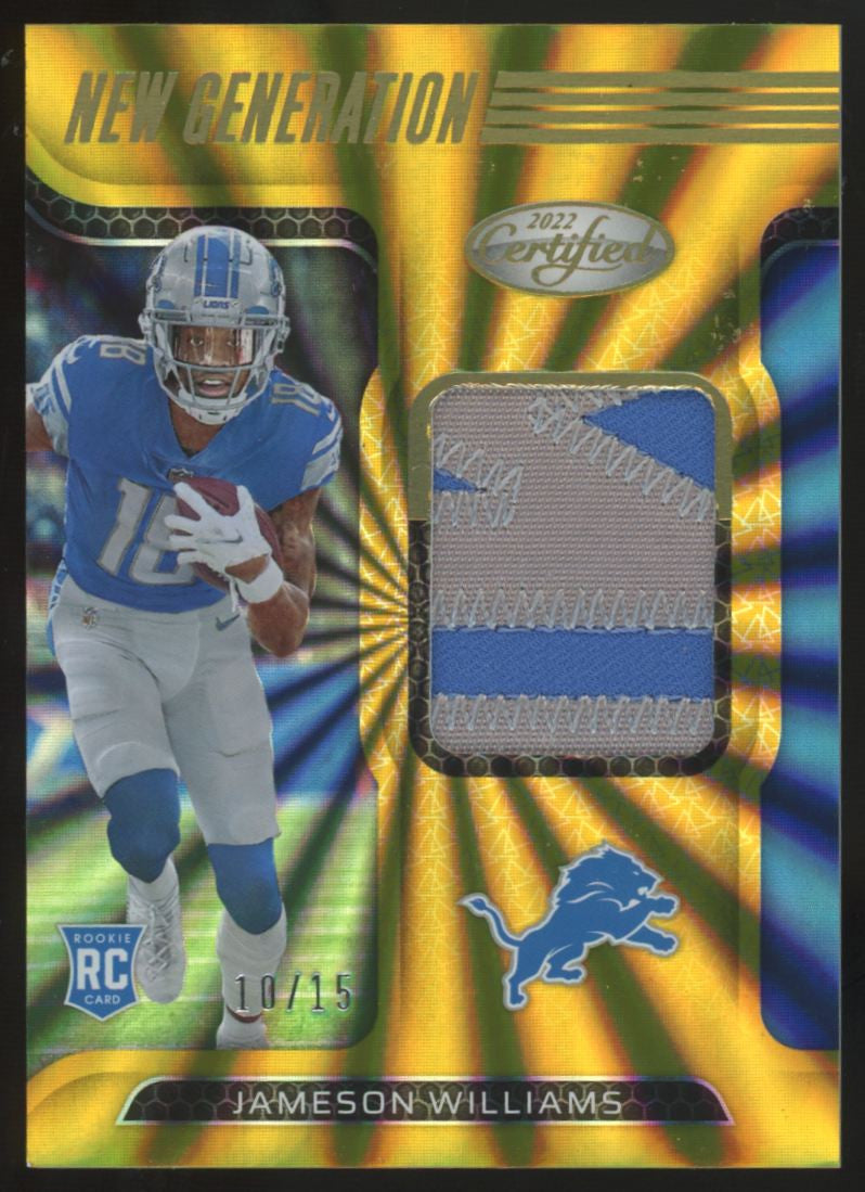2022 Panini Certified Jameson Williams RC Gold Mirror New Generation Patch /15