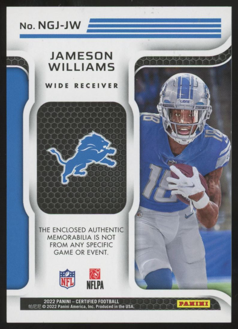 2022 Panini Certified Jameson Williams RC Gold Mirror New Generation Patch /15