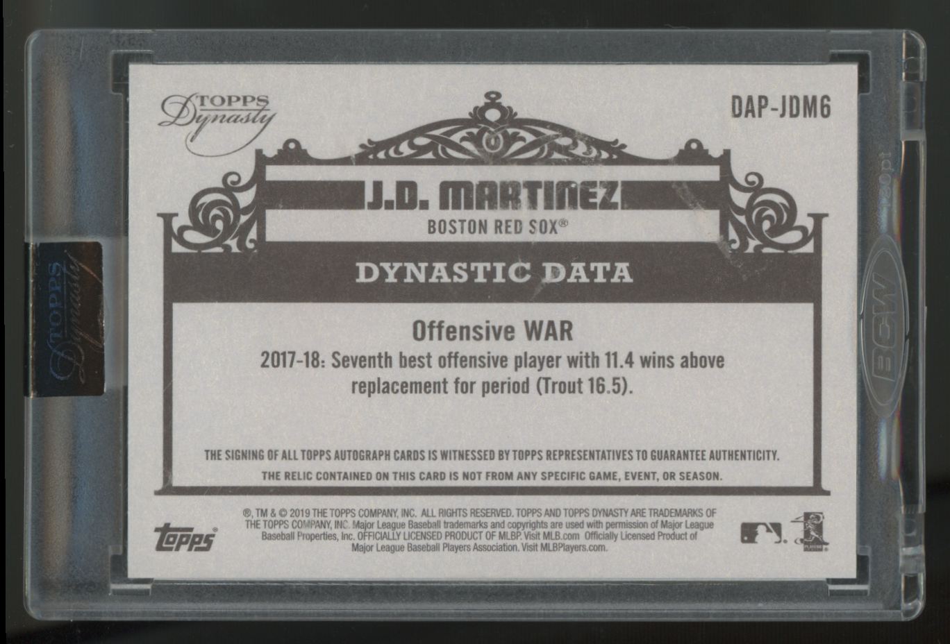 2019 Topps Dynasty J.D. Martinez Dynastic Data Patch Auto /10 #DAP-JDM6