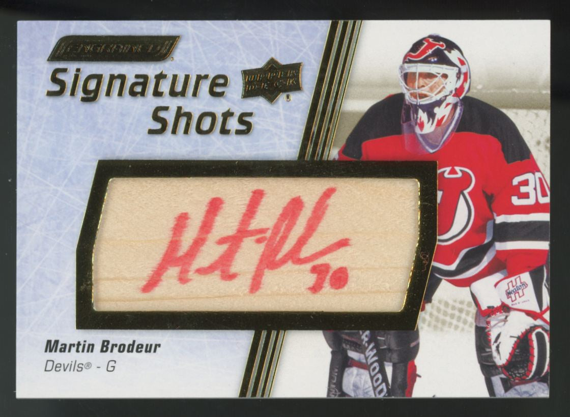 2024-25 UD Engrained Icons Martin Brodeur Signature Shots Red Ink Auto Relic
