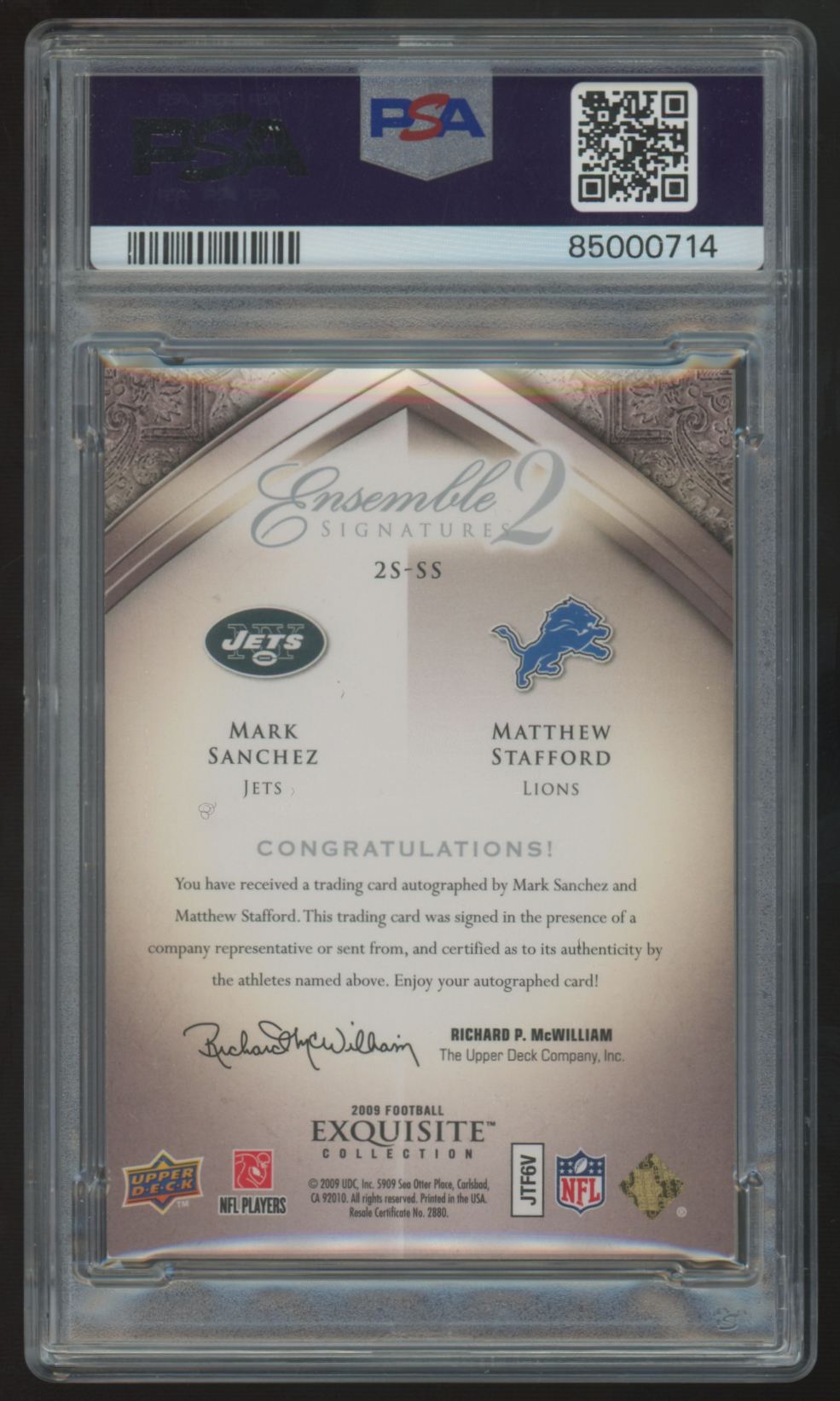 2009 UD Exquisite Sanchez/Stafford RC Ensemble Dual Auto /25 #2S-SS PSA 8 10