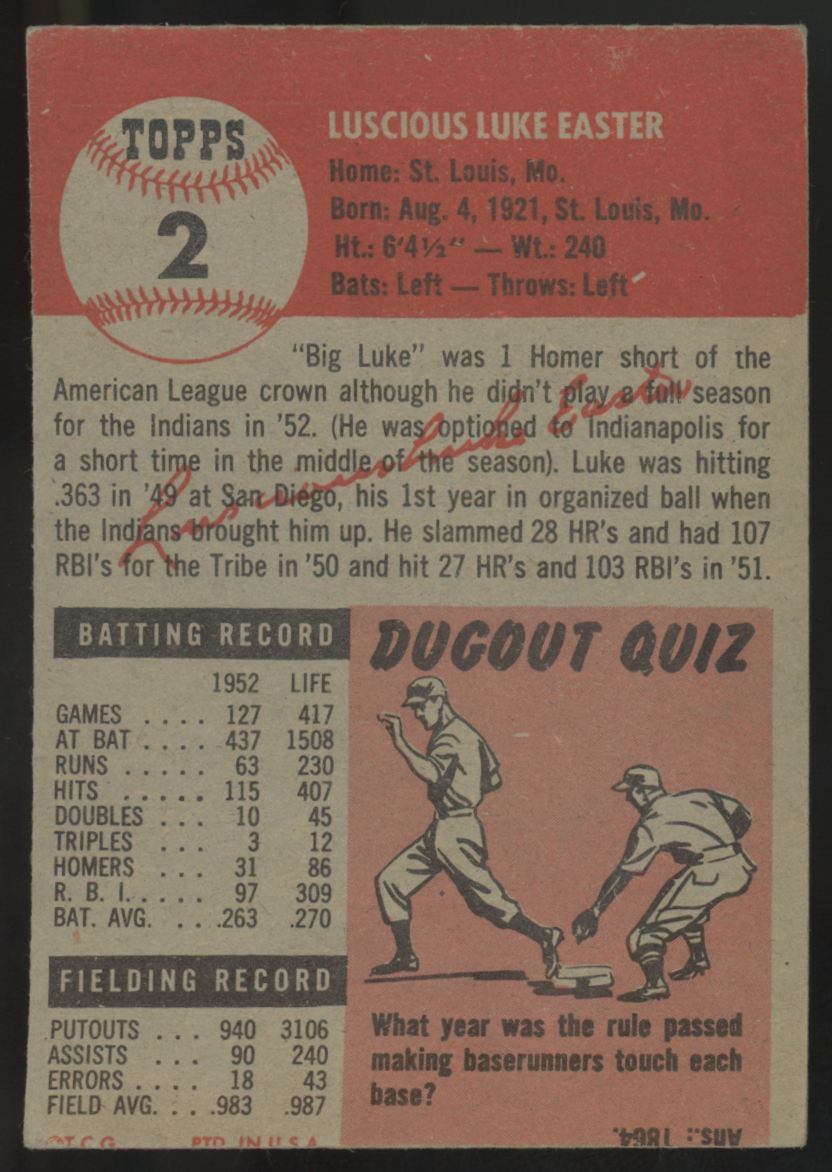 1953 Topps Luke Easter #2 Good