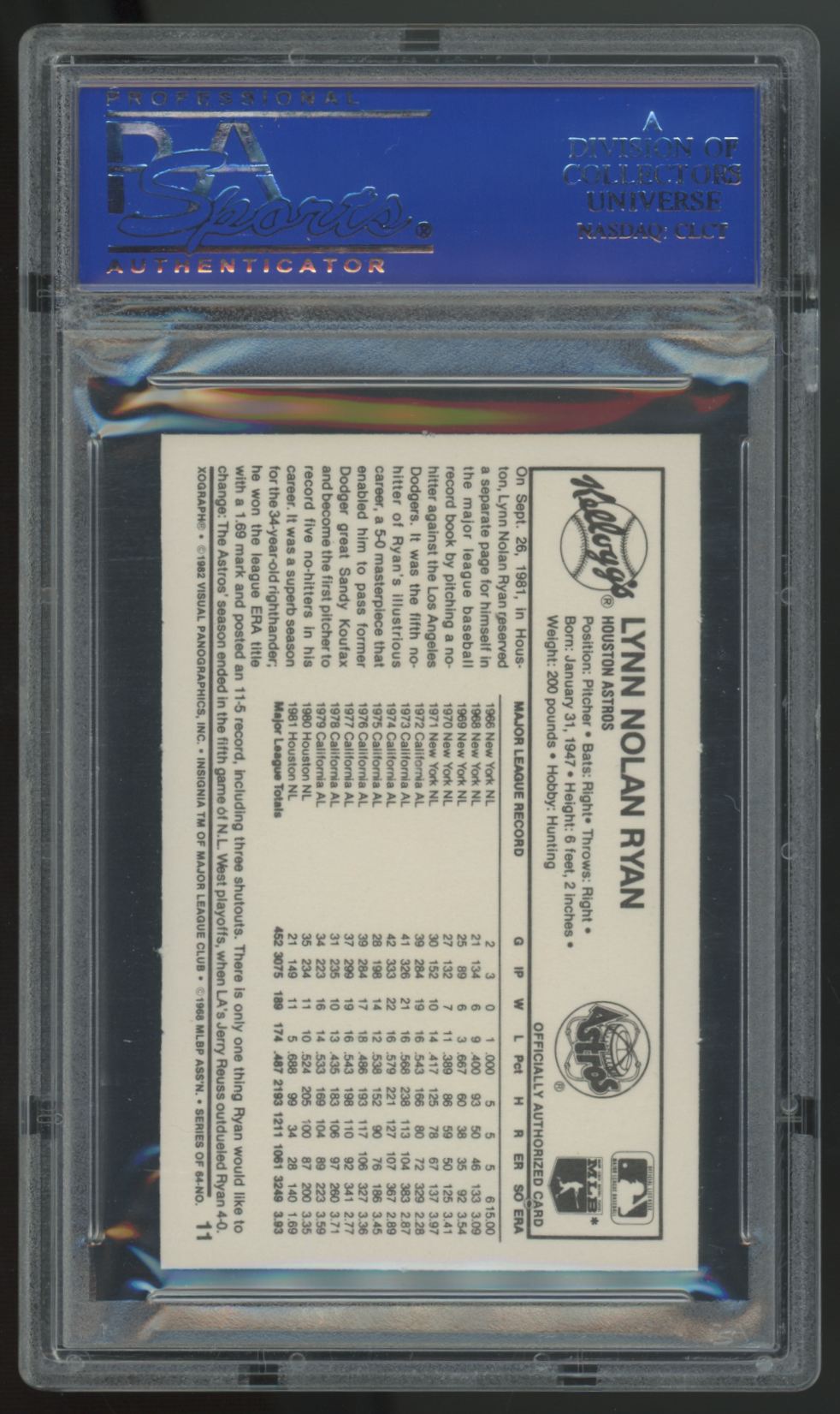 1982 Kellogg's Nolan Ryan 3-D Super Stars #11 PSA 8