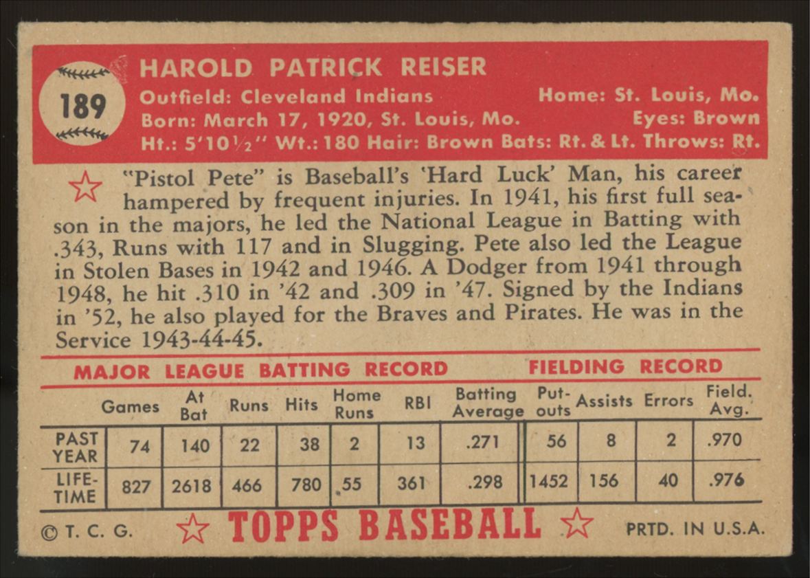 1952 Topps Pete Reiser #189 VG