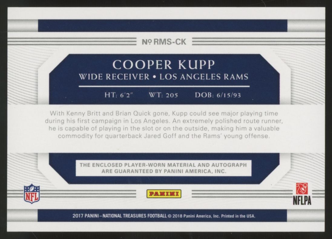 2017 National Treasures Cooper Kupp RC Materials Patch Auto RPA /99 #RMS-CK