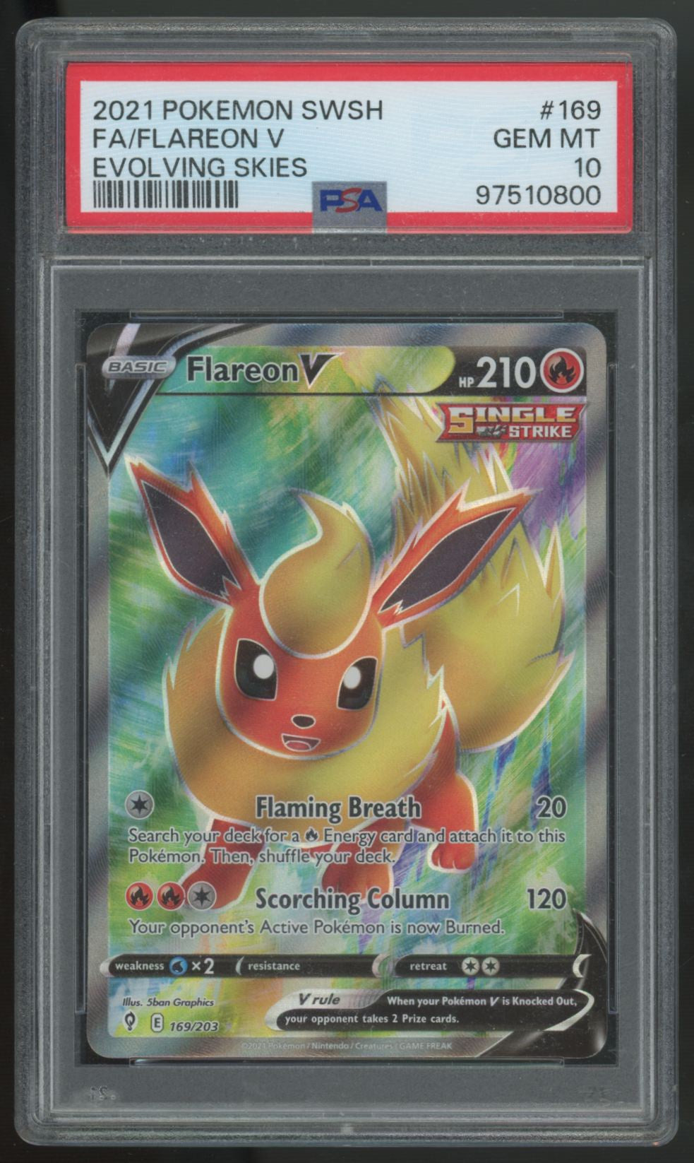 2021 Pokemon Flareon V Evolving Skies Full Art #169 PSA 10