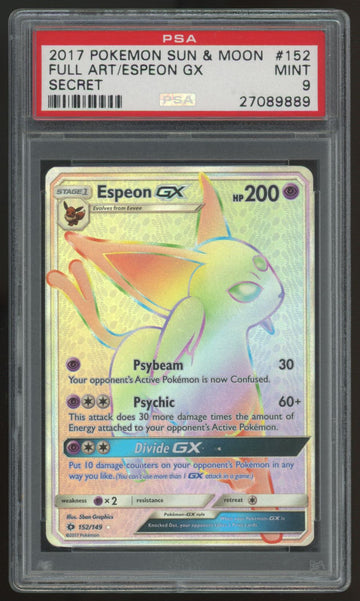 2017 Pokemon Espeon GX Sun & Moon Rainbow Secret #152 PSA 9