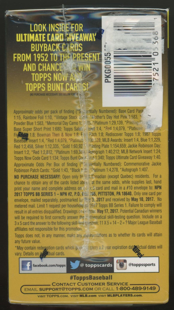 2017 Topps Baseball Series 1 Blaster Box Factory Sealed