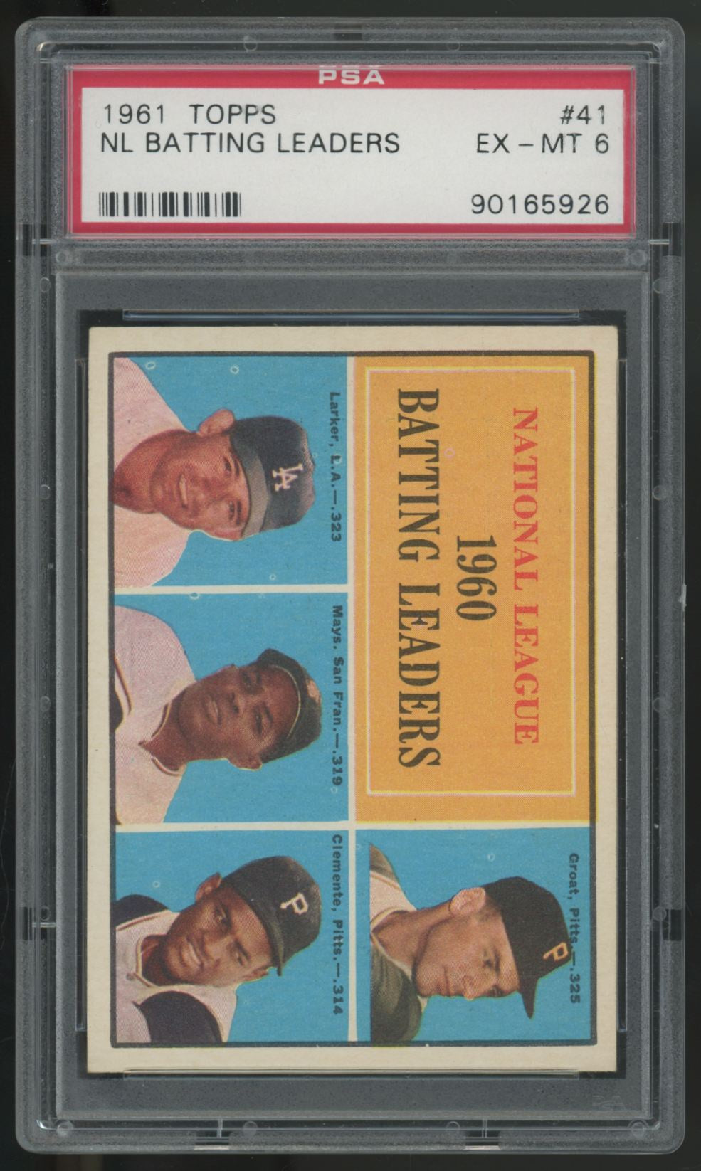 1961 Topps Mays/Clemente/Groat/Larker NL Batting Leaders #41 PSA 6