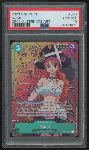 2023 One Piece Nami OP02 Alternate Art #036 PSA 10