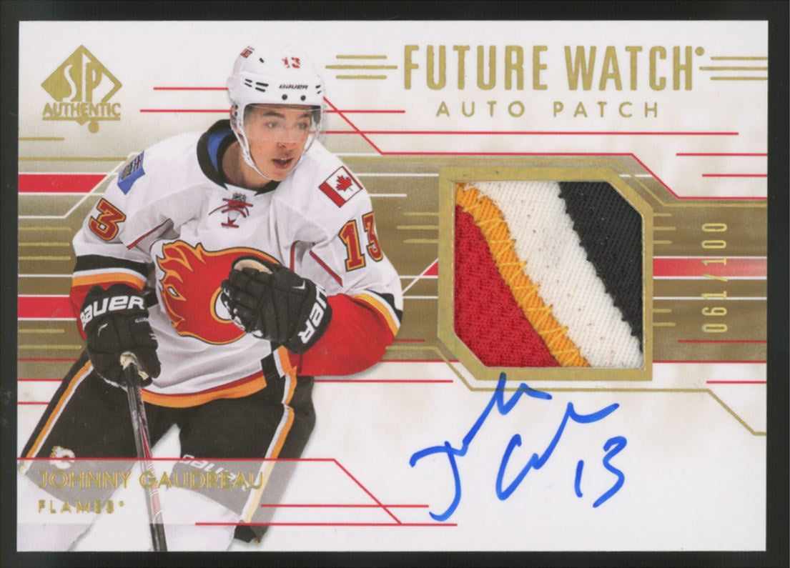 2014-15 UD SP Authentic Johnny Gaudreau RC Future Watch Patch Auto RPA /100