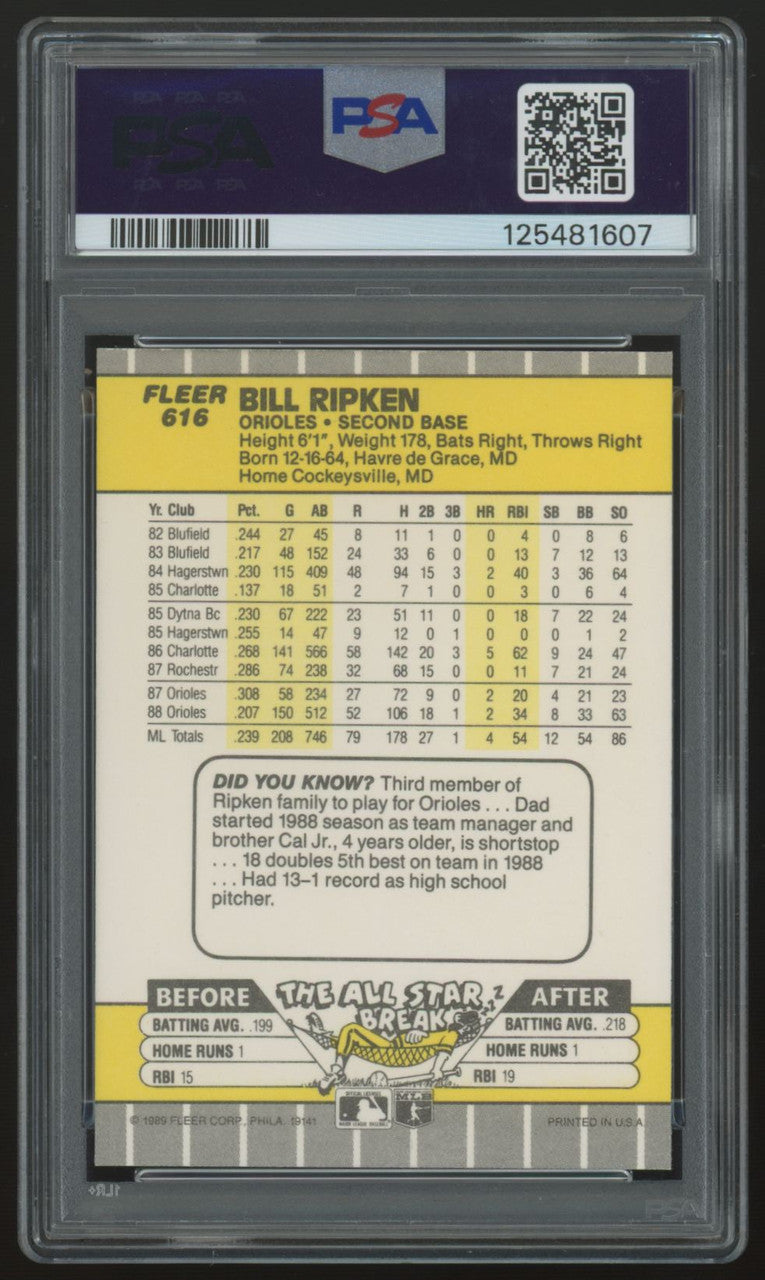 1989 Fleer Bill Ripken FF Error #616 PSA 8 *607