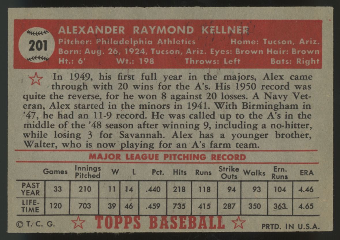 1952 Topps Alex Kellner #201 EX+