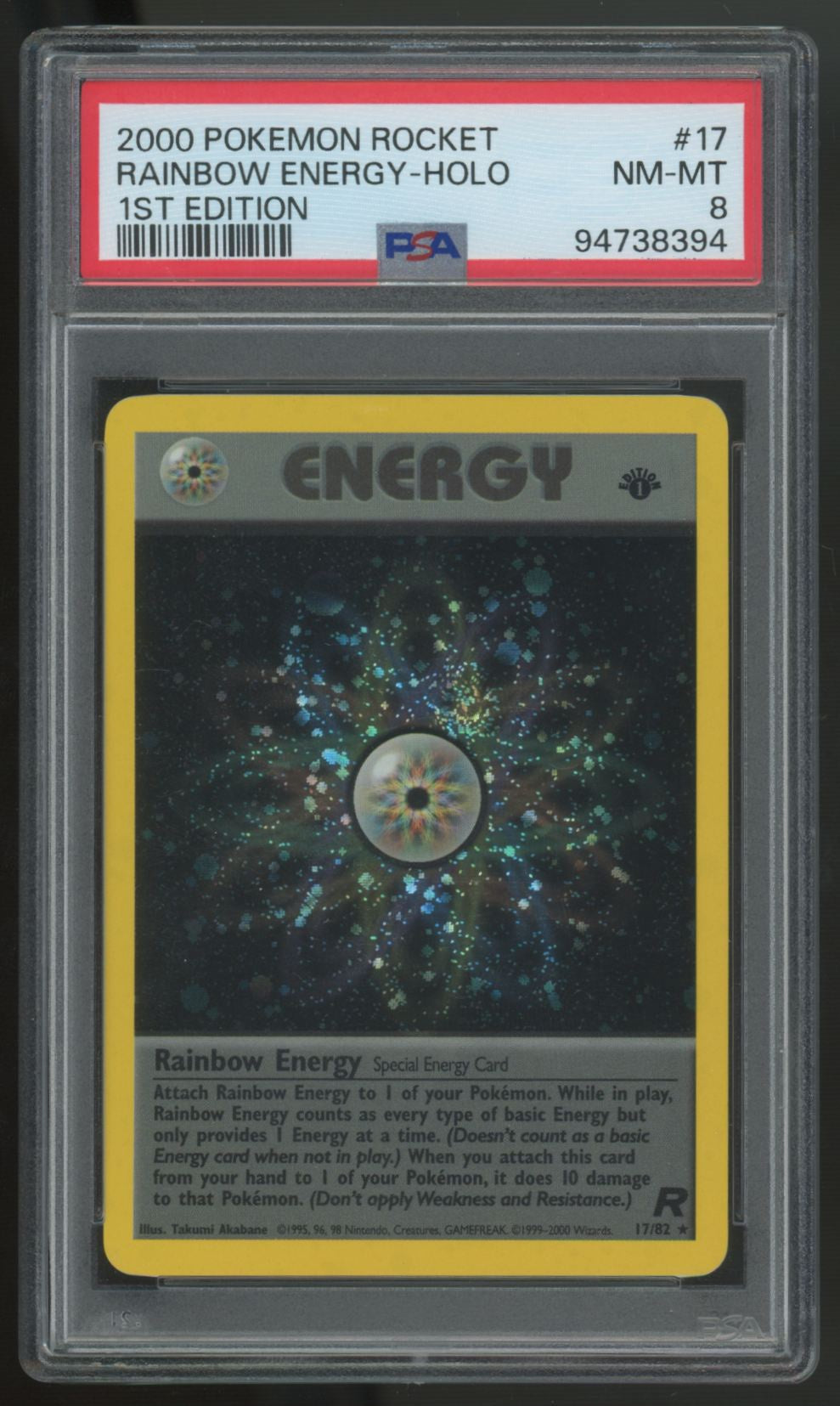 2000 Pokemon Rainbow Energy Team Rocket 1st Edition Holo #17 PSA 8
