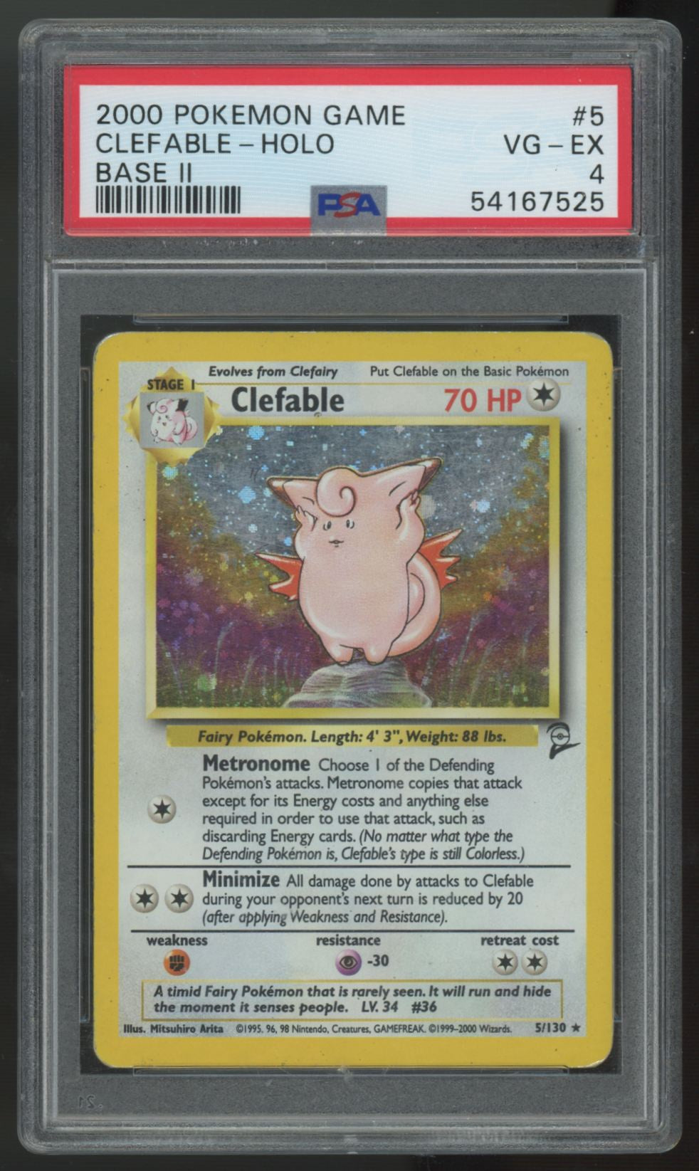 2000 Pokemon Clefable Base Set 2 Holo #5 PSA 4