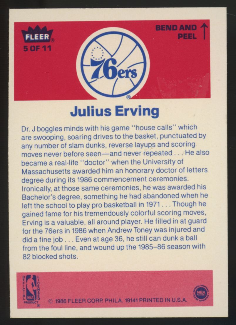 1986-87 Fleer Sticker Julius Erving #5 NM