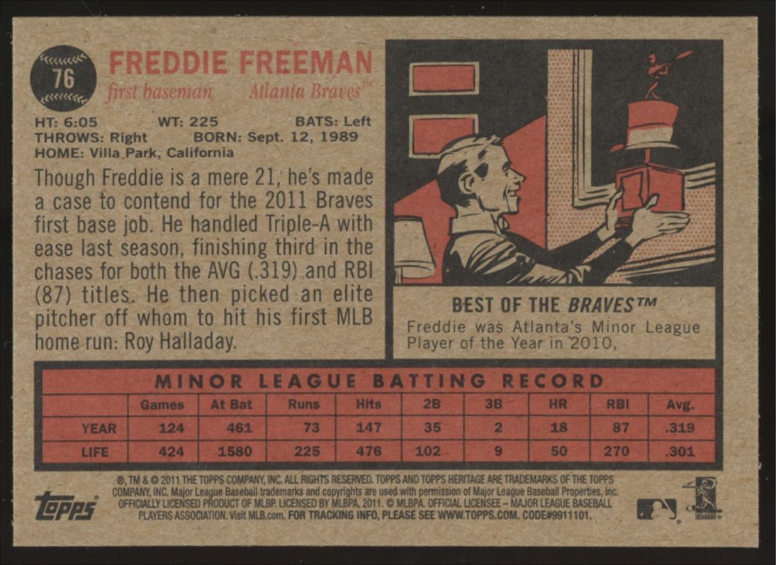 2011 Topps Heritage Freddie Freeman RC '62 Design #76