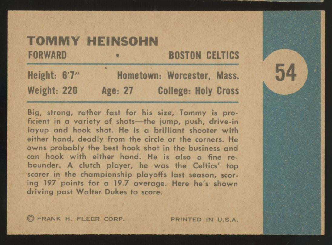 1961-62 Fleer Tommy Heinsohn #54 EX/MT