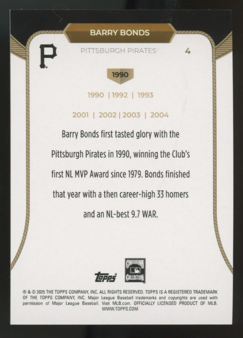 2025 Welcome To The Club Barry Bonds 1990 / 7 MVP Aqua Foil /75 #4