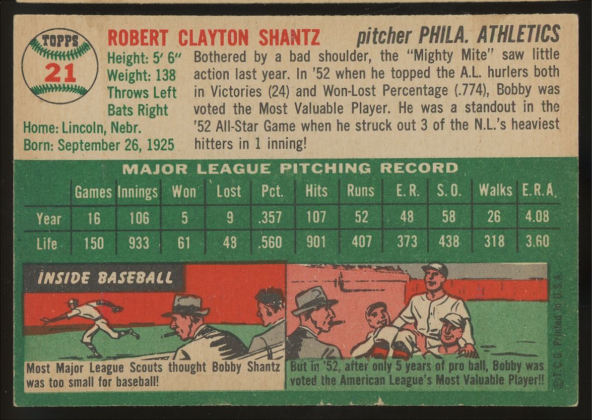1954 Topps Bobby Shantz #21 EX
