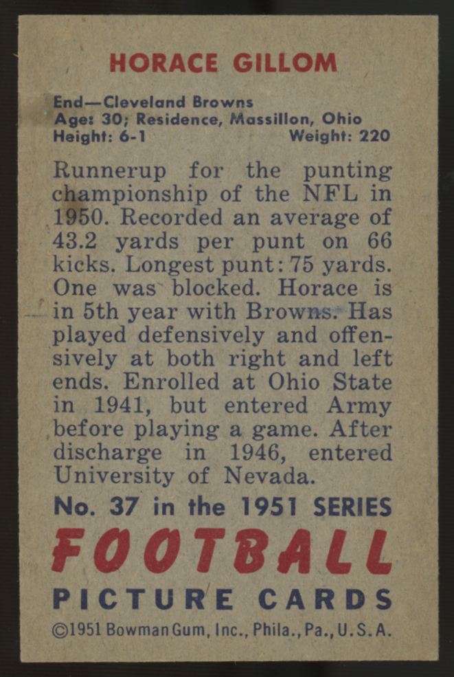 1951 Bowman Horace Gillom #37 EX-MT
